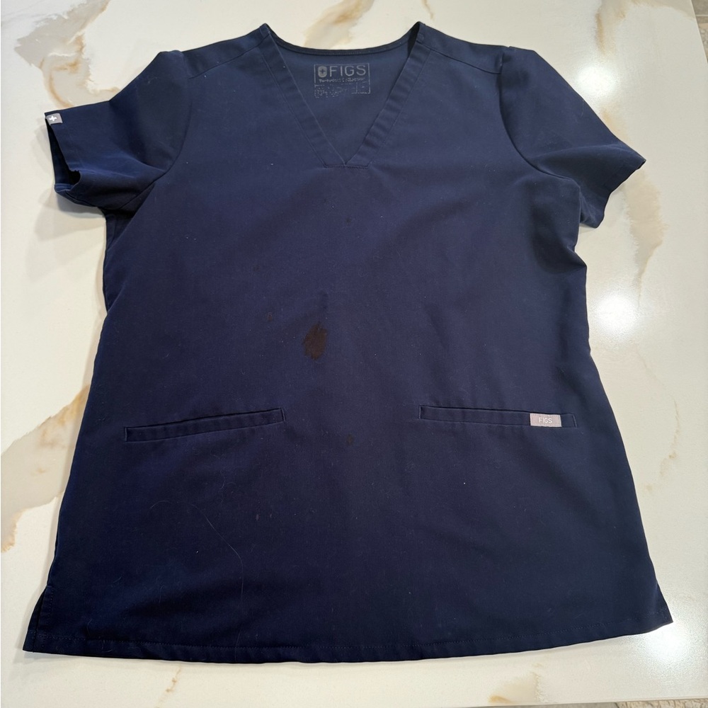 Figs Navy Blue Scrub Top, *pre-loved, does have stains*